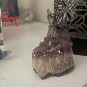Amethyst Crystal Cluster with Wizard Figurine